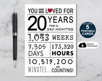 20th Birthday Card: Loved For 20 Years (PDF Printable)
