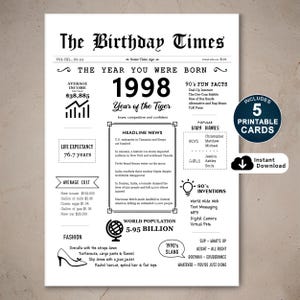 Carte de joyeux 27e anniversaire, carte d'anniversaire imprimable pour 27e anniversaire, né en 1998, cadeau pour lui ou elle, TÉLÉCHARGEMENT IMMÉDIAT