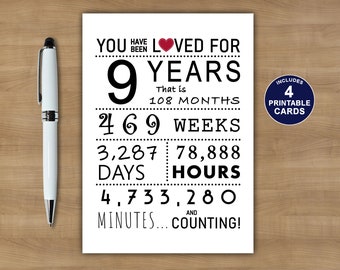 9th Birthday Card, Printable Birthday Card, You Have Been Loved 9 Years, 9th Birthday Card For Daughter or Son