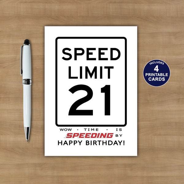 21st Birthday Card, Speed Limit Birthday Card, Funny 21st Birthday Card, Printable Birthday Card