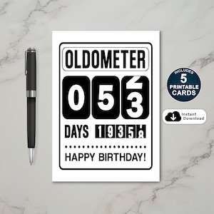 Oldometerkaart 53e verjaardag: humoristische afdrukbare kaart (pdf)