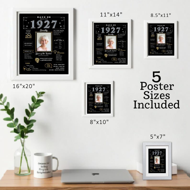 Our 1927 birthday printable is available in five sizes and ready for instant download. Perfect for parties, décor, or framing, it’s customized with a name, birth date, and photo to create a timeless keepsake.