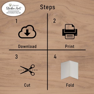 Steps to download, print, cut and fold the 1 month anniversary card