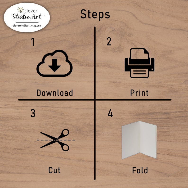 Steps to download, print, cut and fold the 1 month anniversary card