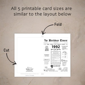 The 1992 birthday card template offers instructions for cutting and folding after printing. This consistent layout across all 5 1992 birthday cards, ensures a user-friendly experience.