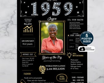 1959 年のカスタム バースデー ポスター: パーソナライズされた 67 歳の誕生日プレゼント (すぐにダウンロード可能)