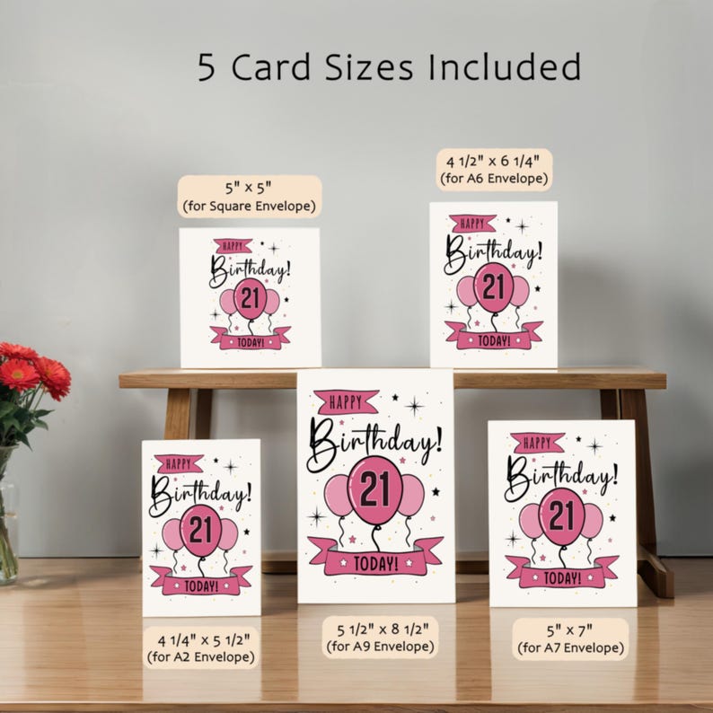 Celebrate their 21st birthday with our printable Happy 21st Birthday Card, offered in five popular sizes. Instantly download and select the perfect design to make their birthday truly memorable!
