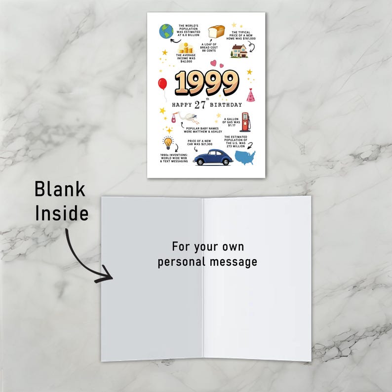 The printable 1999 Birthday Card is blank inside by design, giving you room to write a caring message, add personal memories, or include a special birthday wish for that special someone.