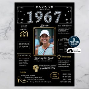 Celebrate 1967 with a personalized birthday poster! Packed with fun facts, pop culture, major events, and trends from the year, it’s a nostalgic keepsake made special with their name, birth date, and photo.