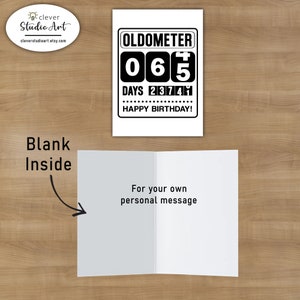 The inside of the printable 65th Birthday Oldometer Birthday Card has been left blank so you can write your own personal message