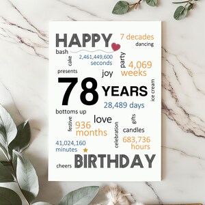 The 78th birthday card template provides clear guidelines for cutting and folding after printing. This consistent layout ensures ease of use across all five sizes.