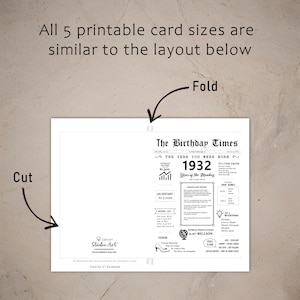 The 1932 birthday card template offers clear guidelines for cutting and folding the card after printing. This consistent layout ensures ease of use across all five 1932 birthday cards.