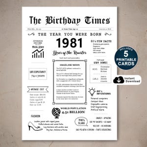 44.Geburtstagskarte, druckbare 44.Geburtstagskarte, geboren 1981, Geschenk für Sie oder Ihn, INSTANT DOWNLOAD