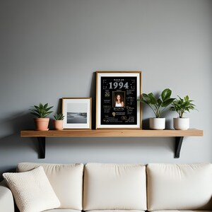 Add a touch of 1994 charm to any room with our Back in 1994 birthday printable poster. Perfect for a family room or office, its retro design draws attention and sparks conversation. Personalized with a name, birth date, and photo, it brings a meaningful and heartfelt element to your décor.
