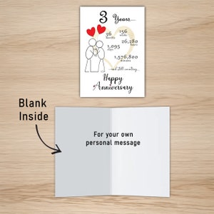 The inside of the 3 year anniversary printable card is intentionally blank, allowing you to pen your heartfelt message, imparting a personal touch to your 3 year anniversary.
