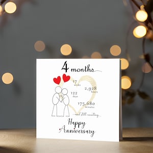 Celebrate your 4 month anniversary with an enchanting 5" x 5" card adorned with a prominent gold heart, gently faded for an elegant look.