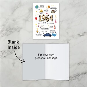 The inside of the 1964 Birthday Card Printable is intentionally left blank, giving you plenty of space to add your own heartfelt message and personal touch.