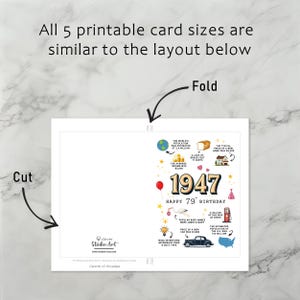 Each printable 1947 birthday card download includes easy to follow instructions for printing, trimming, and folding, ensuring a smooth experience with all 5 birthday card versions.