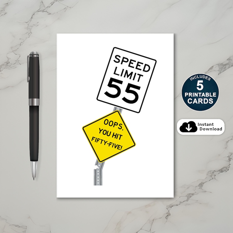 Make a 55th birthday truly unforgettable with our exclusive 'Oops You Hit 55' Birthday Card collection, available in five popular sizes. Instantly download your favorite design and add a personal touch to your loved one’s special day!
