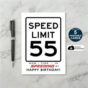 55e verjaardagskaart, verjaardagskaart maximumsnelheid, grappige 55e verjaardagskaart, afdrukbare verjaardagskaart