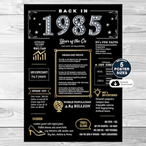 Pôster de 1985, Placa de 40º aniversário para impressão, Pôster de 40º aniversário, Decorações para festa de aniversário, DOWNLOAD INSTANTÂNEO