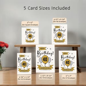 Celebrate their 40th birthday with our printable Happy 40th Birthday Card, offered in five popular sizes. Instantly download and select the perfect design to make their birthday truly memorable!
