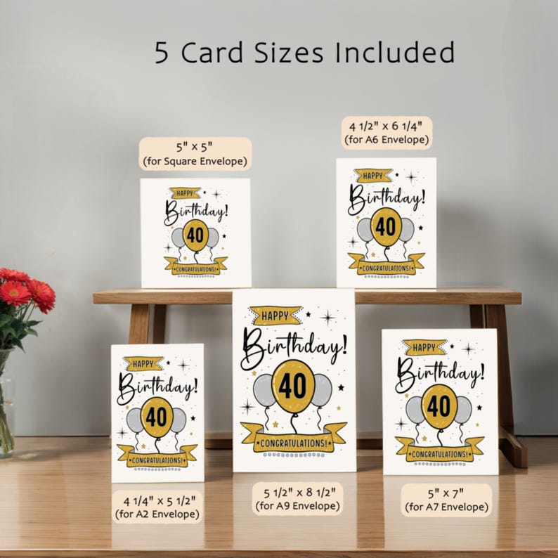 Celebrate their 40th birthday with our printable Happy 40th Birthday Card, offered in five popular sizes. Instantly download and select the perfect design to make their birthday truly memorable!