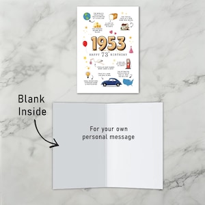 The inside of the 1953 birthday card printable is thoughtfully left blank, giving you ample room to add your own heartfelt message and personal touch.