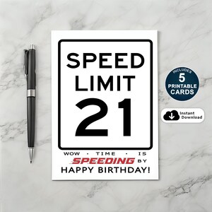 21st Birthday Card, Speed Limit Birthday Card, Funny 21st Birthday Card, Printable Birthday Card