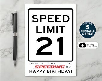 Funny 21st Birthday Card: Speed Limit Sign (PDF)