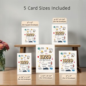 This 1929 birthday card comes in five popular sizes and is available for instant download, so you can choose the perfect one to share and celebrate a special 1929 birthday.
