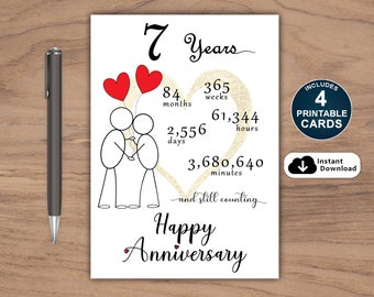 7th Anniversary Card, Printable 7th Anniversary Card, Anniversary Card For Him, Anniversary Card For Her