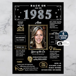 Custom 1985 Poster, Printable Born In 1985 Poster, 40th Birthday Sign for Dad, Mom, Sister, Brother, 1985 Fun Facts Poster, Instant Download