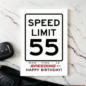 Celebrate their 55th birthday with a truly enchanting Speed Limit Birthday Card, show cased next to a set of car keys. This thoughtful combo adds a memorable touch to their special birthday, marking the start of an exciting journey ahead.