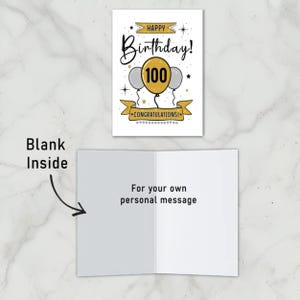The inside of the 100th Birthday Card is left blank, giving you ample space to write a heartfelt message and add a personal touch to their special day.
