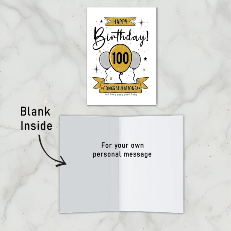 The inside of the 100th Birthday Card is left blank, giving you ample space to write a heartfelt message and add a personal touch to their special day.