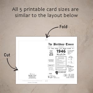 The 1946 birthday card template provides clear instructions for cutting and folding after printing. This uniform layout guarantees user-friendly experience across all five 1946 birthday cards.