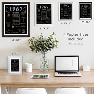 Our 1967 birthday printable comes in five poster sizes. Instantly download and select the perfect fit for your birthday festivities, wall adornment, or to add a nostalgic accent to your preferred frame.