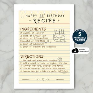 66e verjaardagskaart, kaart voor 66e verjaardag, afdrukbare 66e verjaardagskaart, verjaardagskaart recept, verjaardagskaart voor moeder, Instant Download