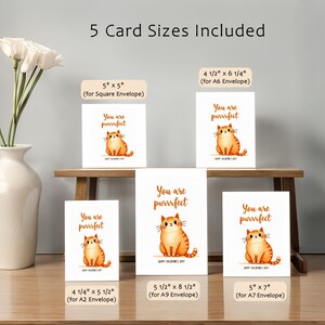 Adorable Valentine card available in multiple sizes showing a sweet orange cat illustration with the text You are purrrfect.