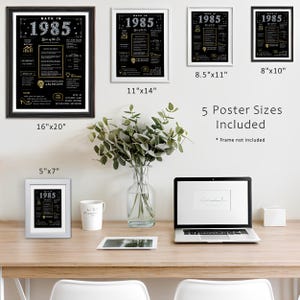 Our 1985 birthday printable comes in five birthday poster sizes. Instantly download and select the perfect fit for your birthday party, wall décor, or to add a nostalgic accent to your preferred frame.