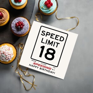 Celebrate their 18th birthday with our Speed Limit Birthday Card, beautifully showcased alongside some cupcakes. This delightful pairing adds a memorable touch to their special day, marking the beginning of an exciting new chapter in their life.