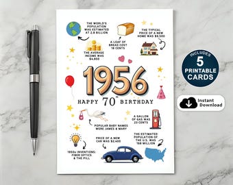 1956 70th Birthday Card: Fun Facts Printable (Digital Download)