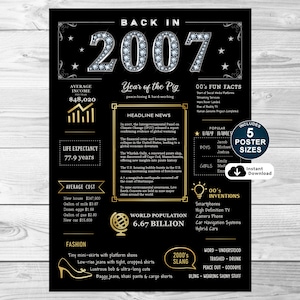 Back In 2007 Poster, druckbares Schild zum 18. Geburtstag, Partydekoration, 2007 Geburtstagsschild für Sie oder Ihn, SOFORTIGER DOWNLOAD