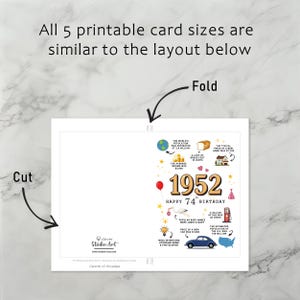 Each printable 1952 birthday card download includes easy to follow instructions for printing, trimming, and folding, ensuring a smooth experience with all 5 birthday card versions.
