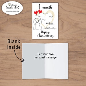 The inside of the Printable 1 month Anniversary Card has been left blank so you can write your own personal message