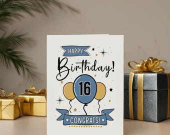 WBdesignz Biglietto di compleanno con busta, per il 16