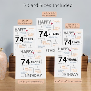 Celebrate their 74th birthday with our printable birthday card, available in five popular sizes. Instantly download and choose the perfect one to send to your loved one for a memorable birthday celebration.