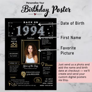 Available in 5 sizes and ready for instant download, our custom 1994 birthday printable is perfect for any celebration or space. Whether you’re decorating for a birthday party, adding a nostalgic touch to your home, or creating a memorable keepsake, you can personalize it with a name, birth date, and photo to make it truly unique.