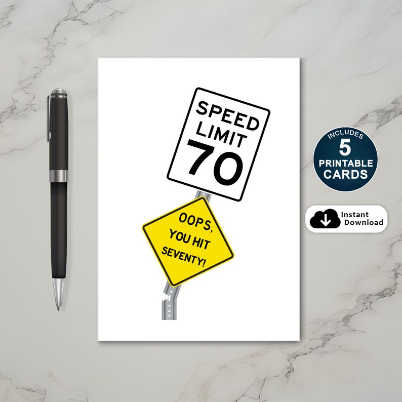 Make a 70th birthday truly unforgettable with our exclusive 'Oops You Hit 70' Birthday Card collection, available in five popular sizes. Instantly download your favorite design and add a personal touch to your loved one’s special day!